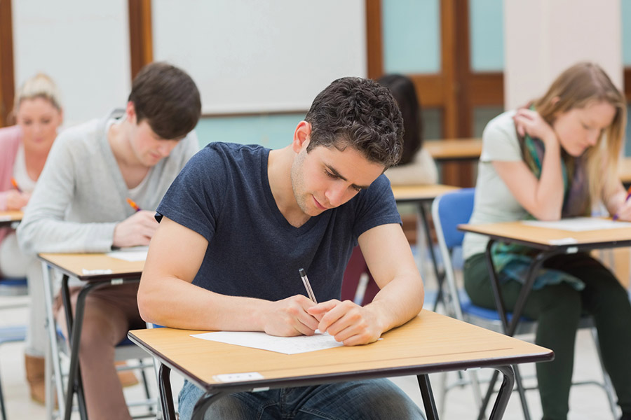 Students taking a test in a classroom in Sarasota